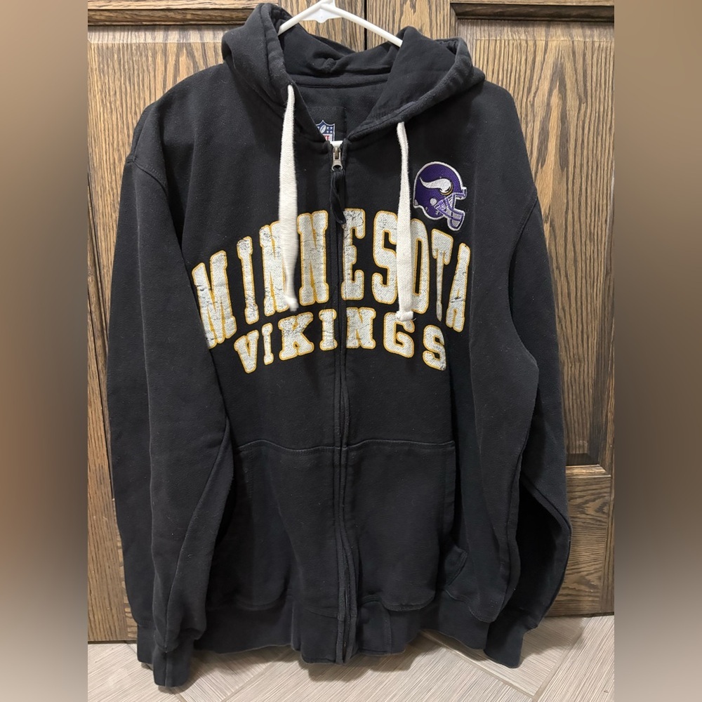 NFL Black Hooded Zip Up with MN Vikings Logo